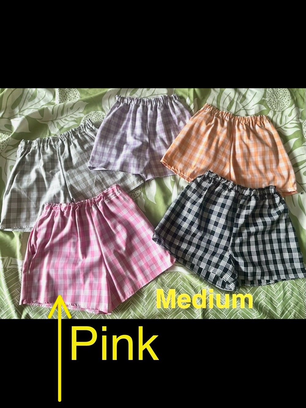 Palaka Hawaiian Plaid Elastic Waist Shorts - size MEDIUM Color: Pink
